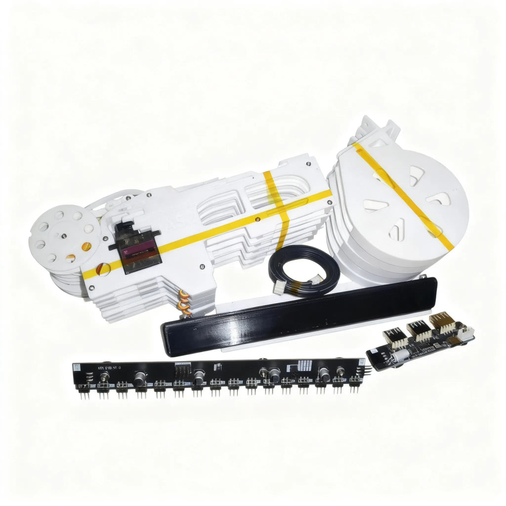 PikkoBot feeder with horizontal reel holder, positioning plate, mounting bracket, and screws